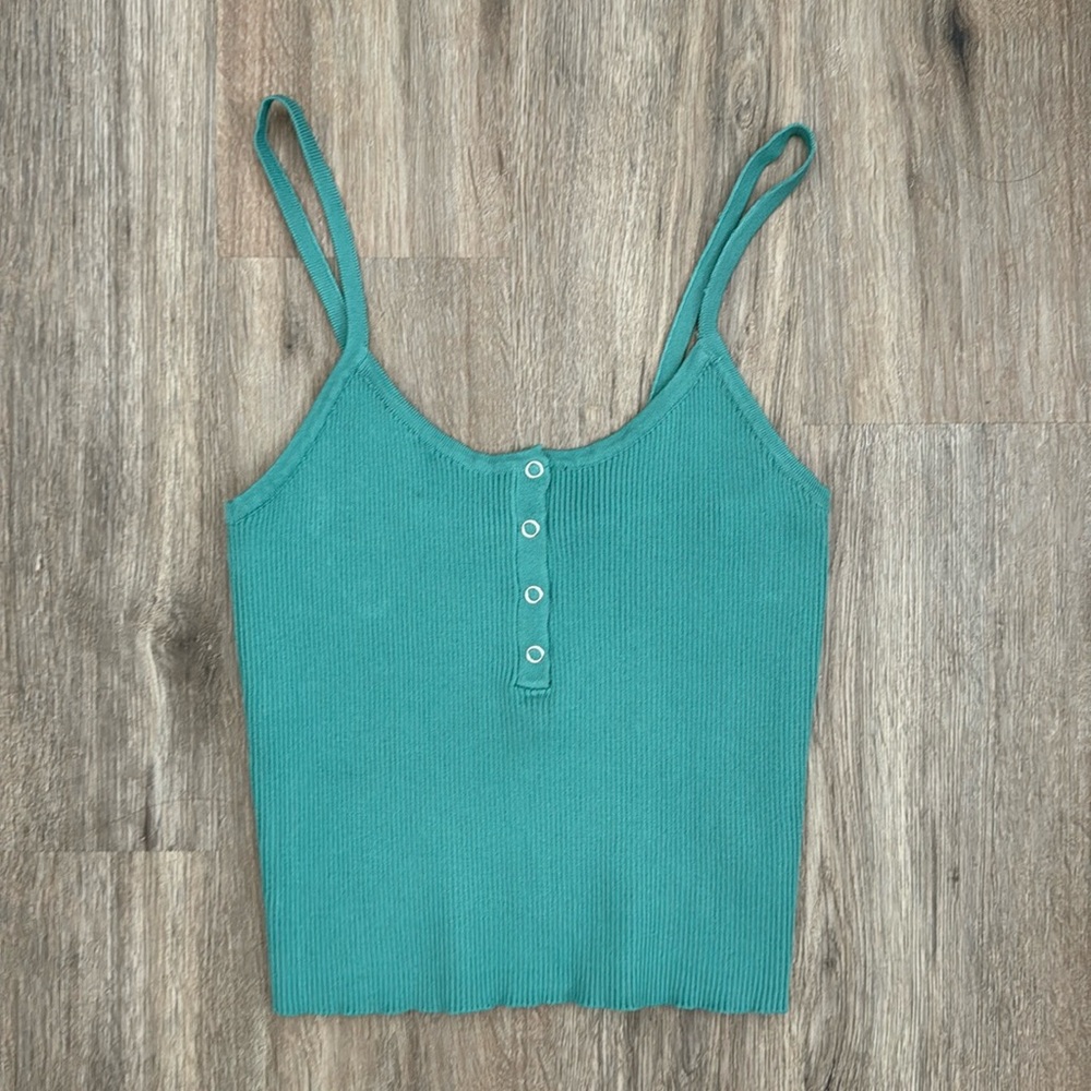 sage green tank top with buttons going half way down